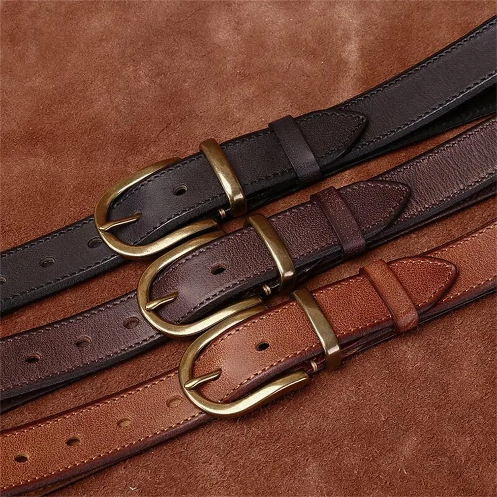 3.3CM Cowhide Genuine Leather For Men's Buckle Belts Cowboy Jeans Belts Unisex Designer Belts