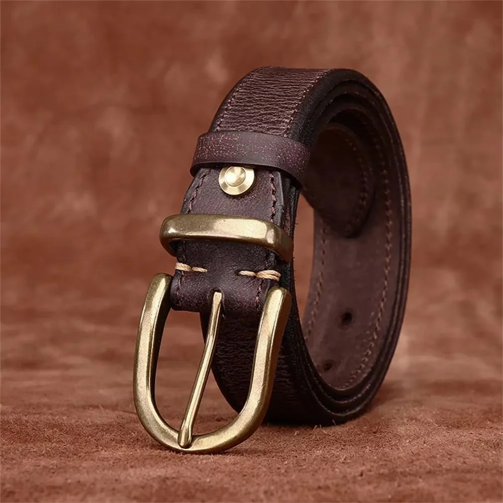 3.3CM Cowhide Genuine Leather For Men's Buckle Belts Cowboy Jeans Belts Unisex Designer Belts