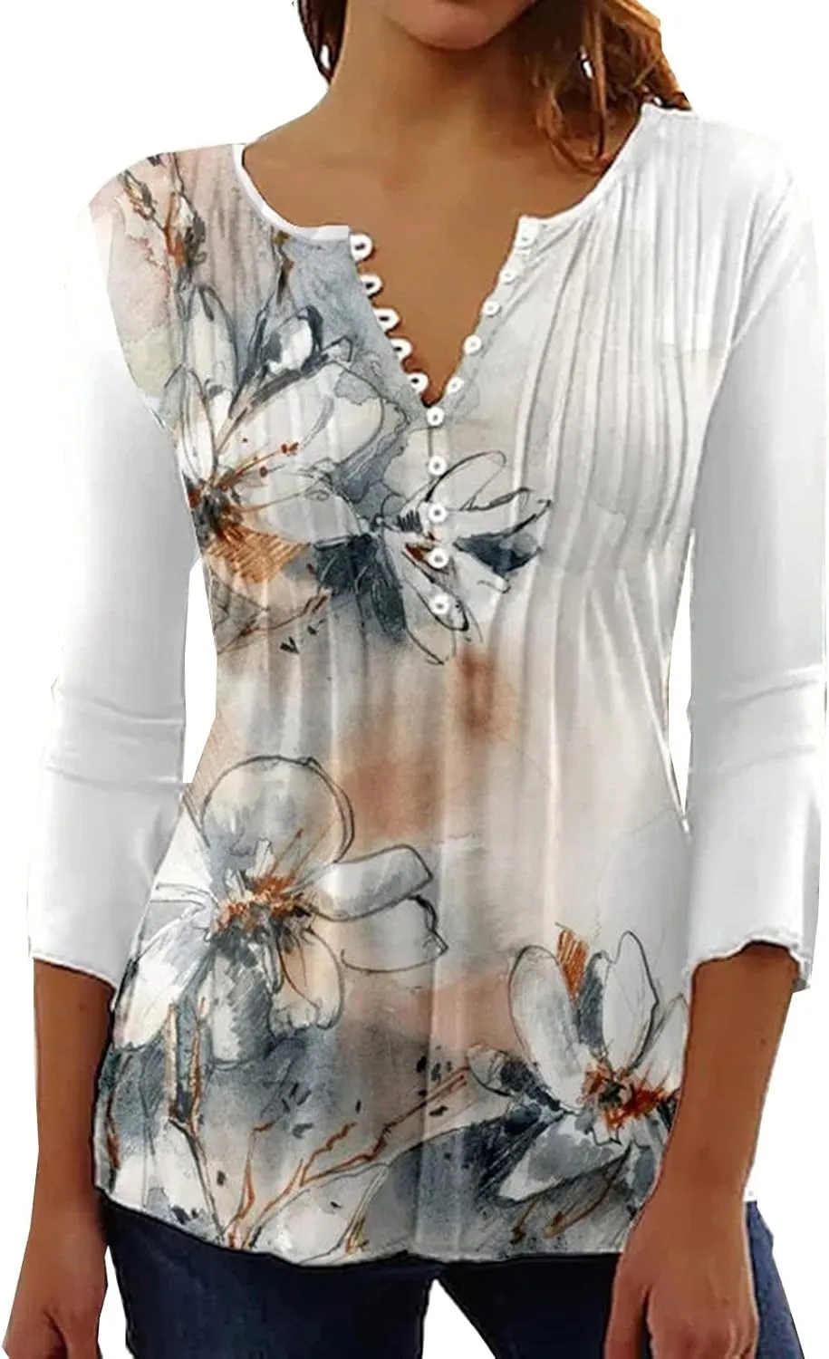 ADHOWBEW Womens Lace Tops Dressy Casual 3/4 Sleeve Floral Blouses