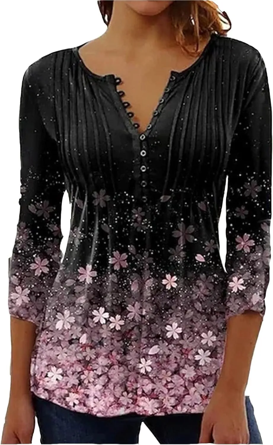 ADHOWBEW Womens Lace Tops Dressy Casual 3/4 Sleeve Floral Blouses