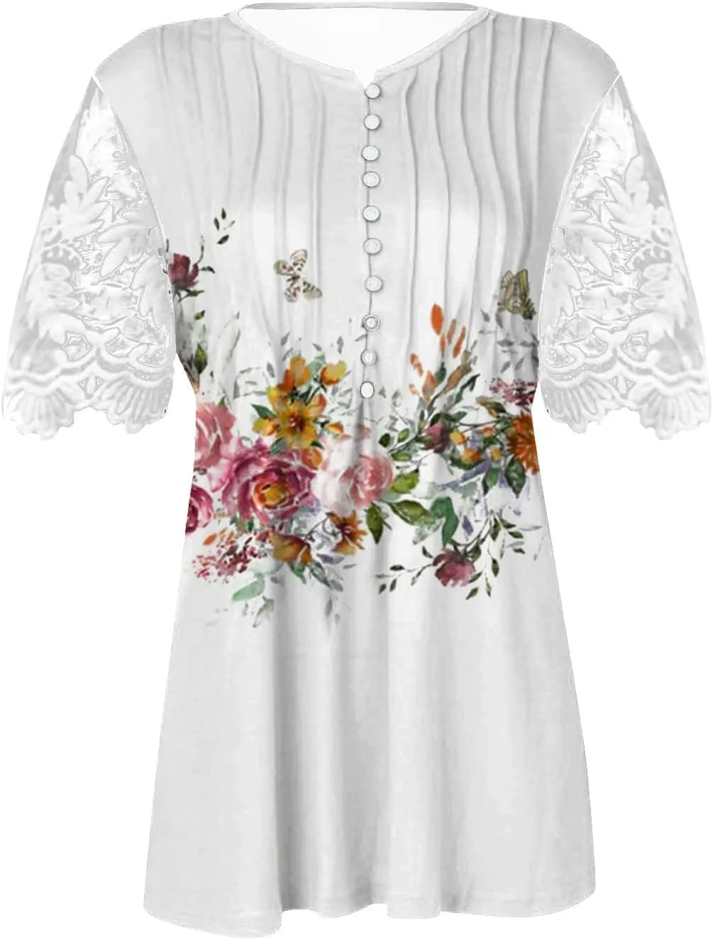 ADHOWBEW Womens Lace Tops Dressy Casual 3/4 Sleeve Floral Blouses