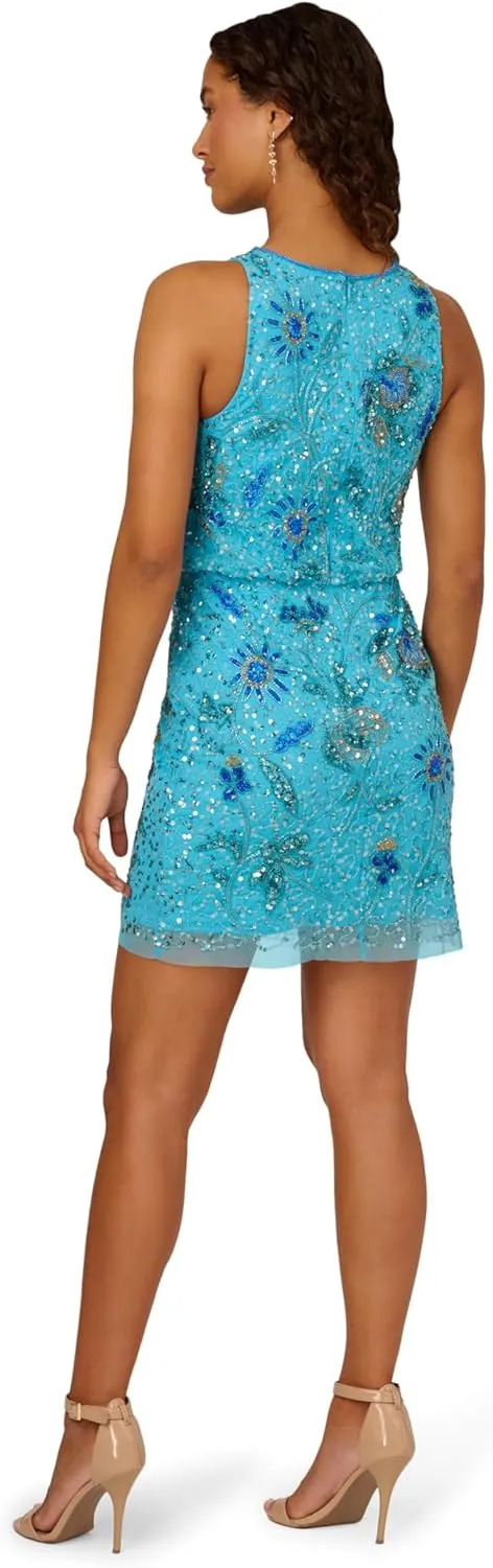 Adrianna Papell Women's Beaded Halter Mini Dress