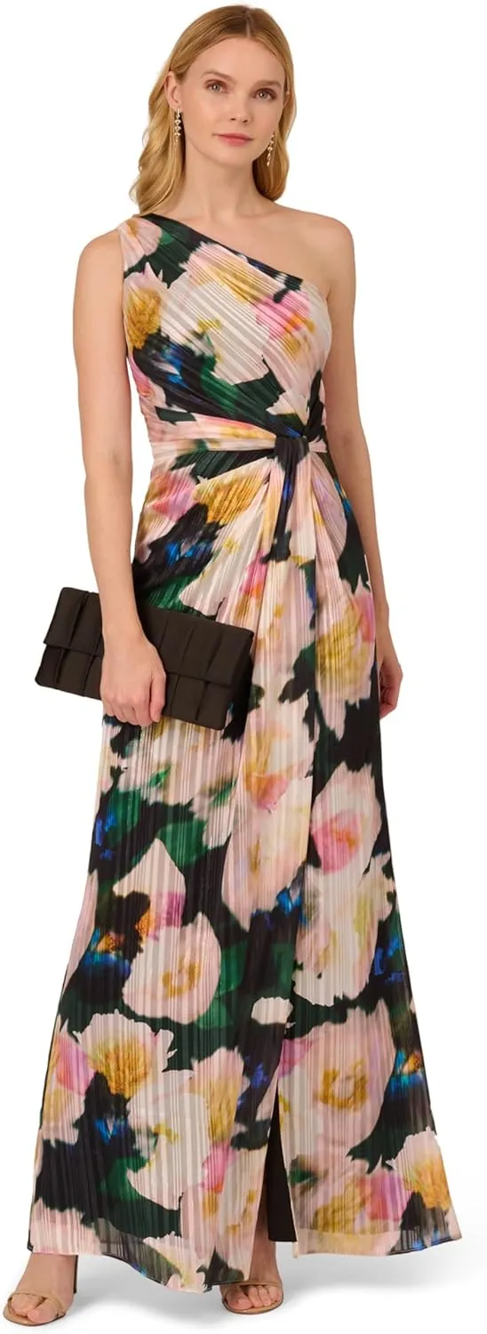Adrianna Papell Women's One Shoulder Chiffon Gown