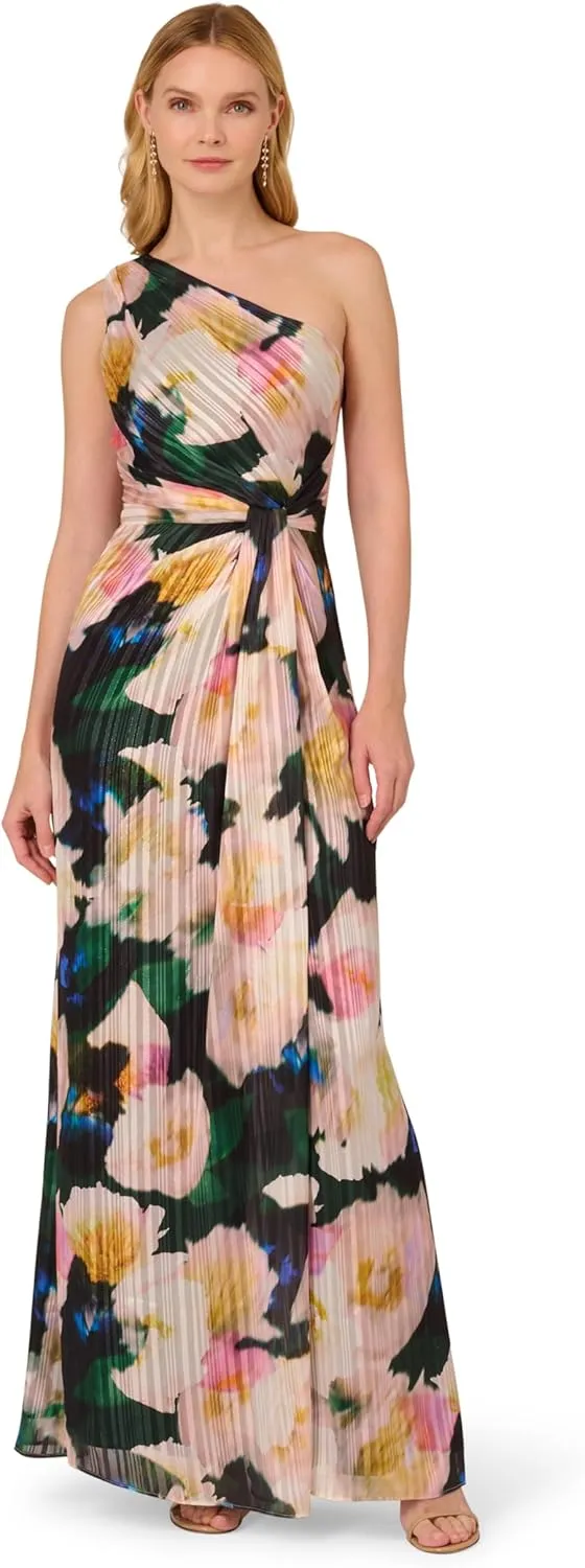 Adrianna Papell Women's One Shoulder Chiffon Gown
