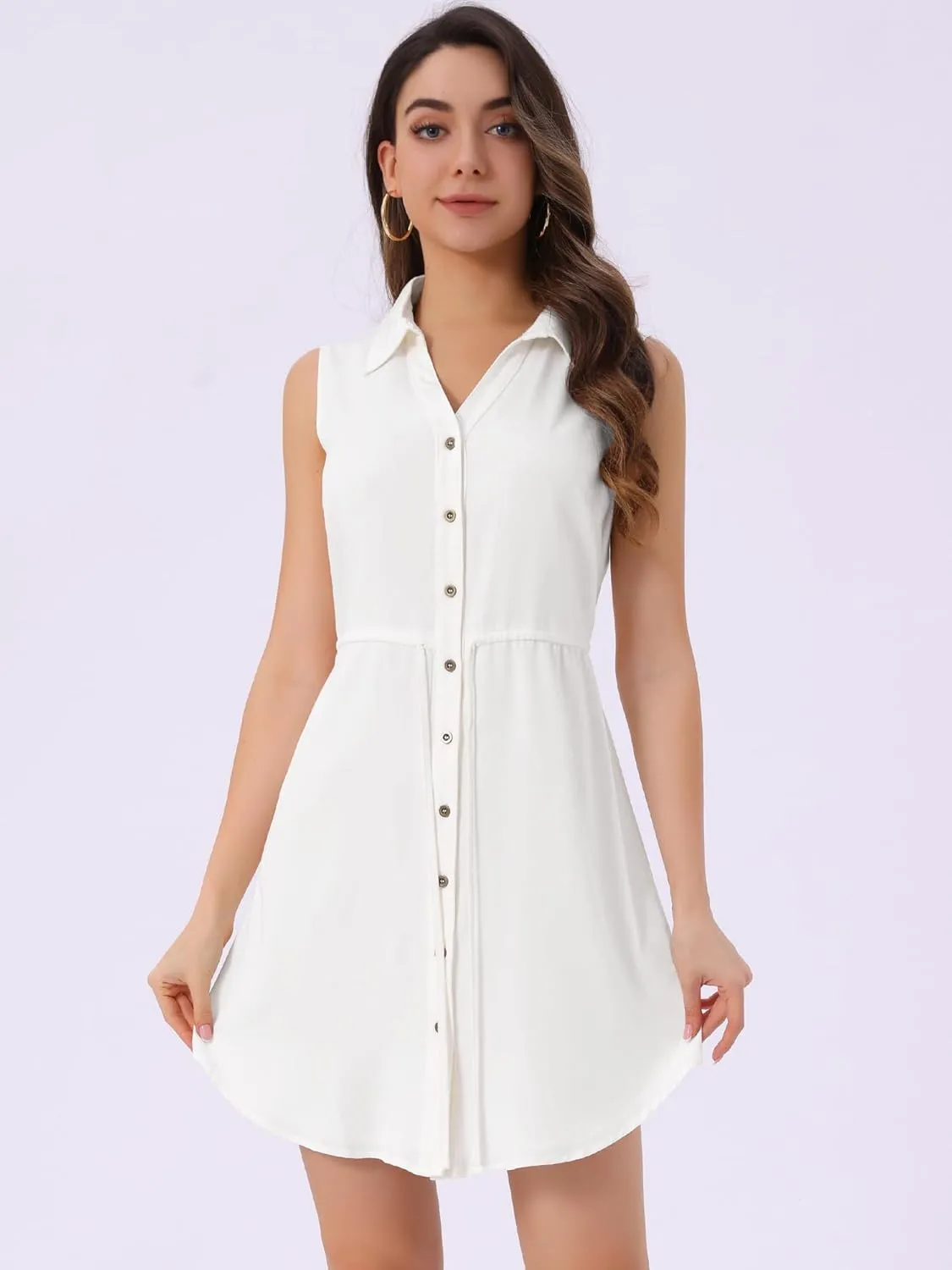 Allegra K Women's Chambray Dress Sleeveless Button Down Jean Denim Shirt Dresses