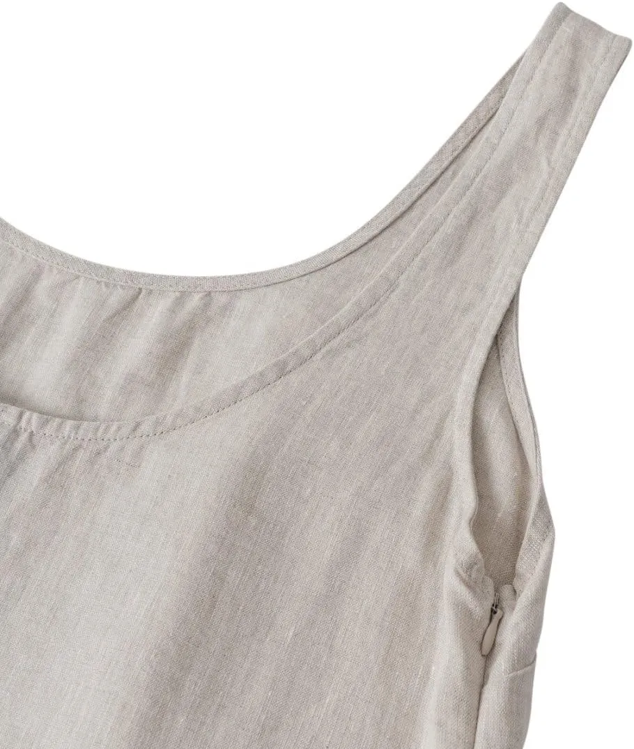 Amazhiyu Women's 100% Linen Summer Casual Sleeveless Midi Shift Tank Dresses
