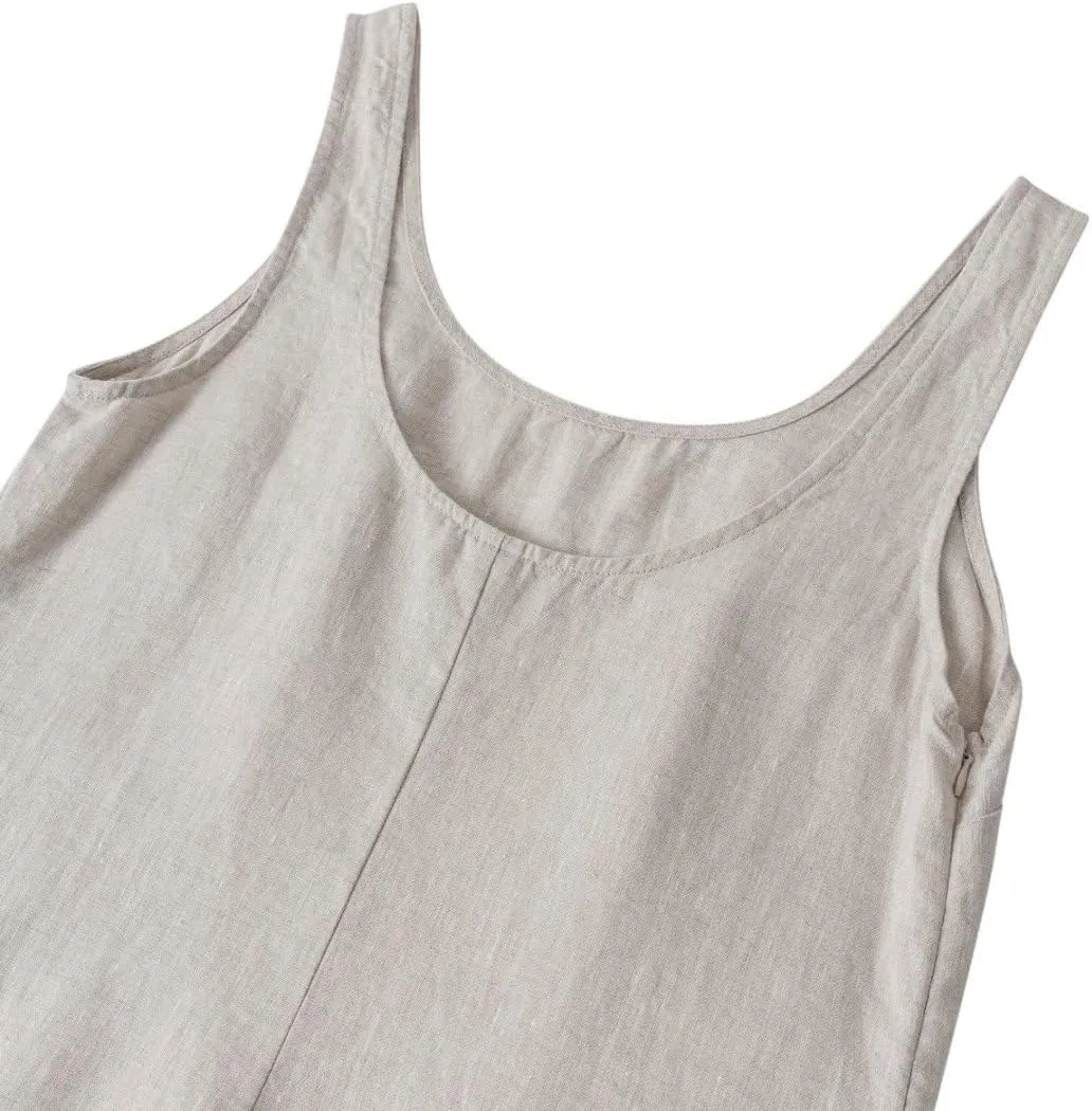 Amazhiyu Women's 100% Linen Summer Casual Sleeveless Midi Shift Tank Dresses