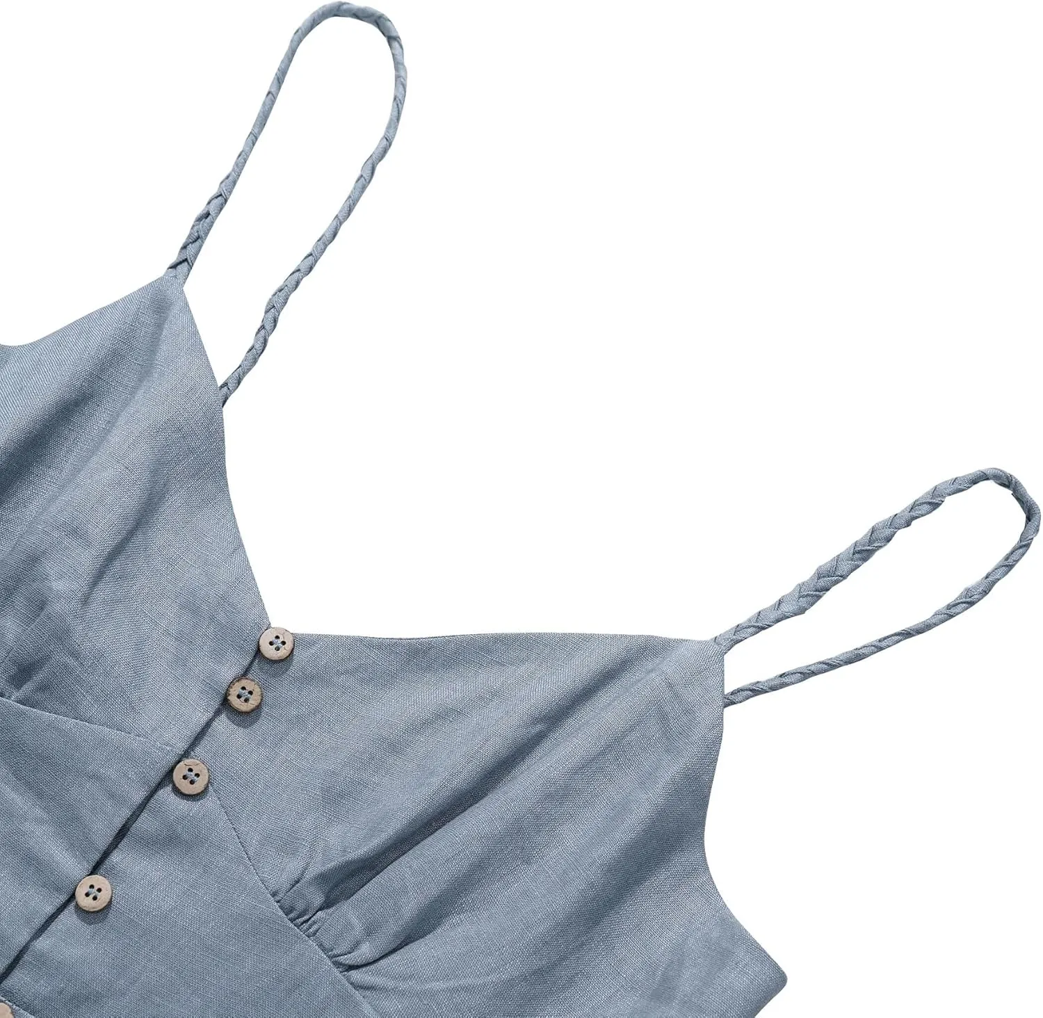 Amazhiyu Womens 100% Linen Summer Spaghetti Strap Button Down Midi Dress Casual