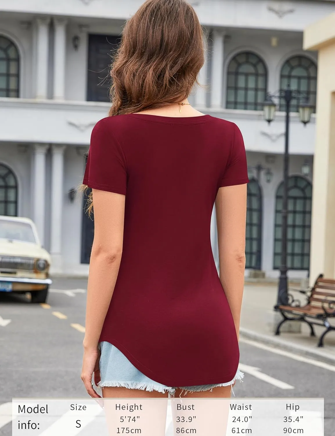 Amoretu Womens T Shirts V Neck Short Sleeve Tshirt Basic Tee Curved Hem Tops