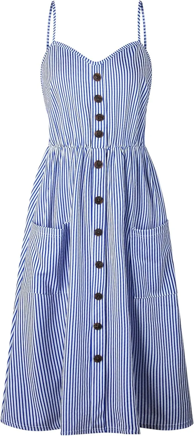 Angashion Women's Dresses-Summer Floral Bohemian Spaghetti Strap Button Down Swing Midi Dress