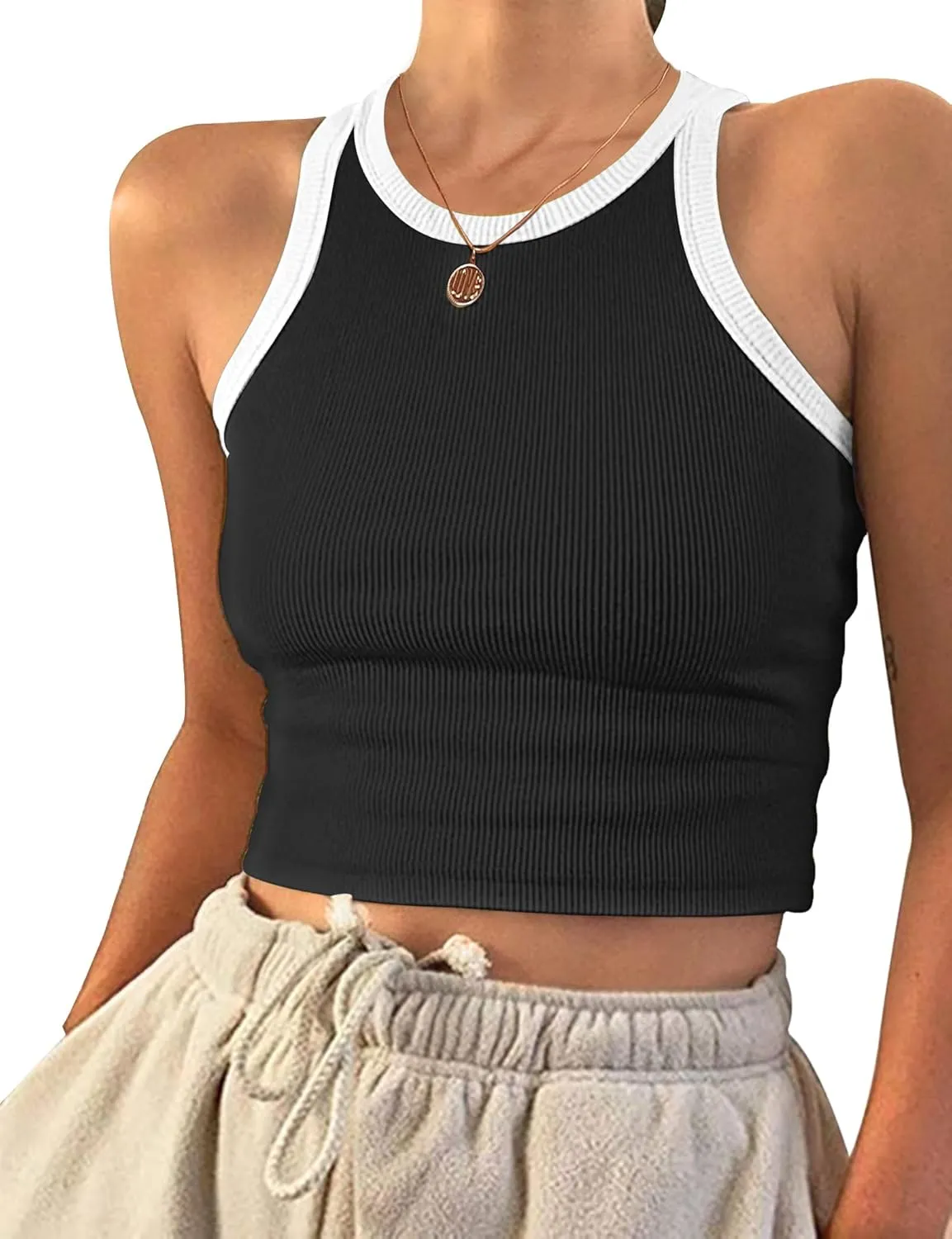 AUSELILY Womens Tank Top Womens Round Neck Basic Racerback Ribbed Tank Top Women