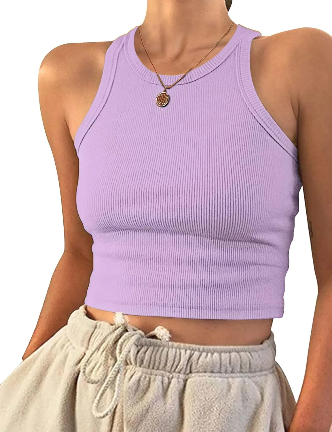 AUSELILY Womens Tank Top Womens Round Neck Basic Racerback Ribbed Tank Top Women