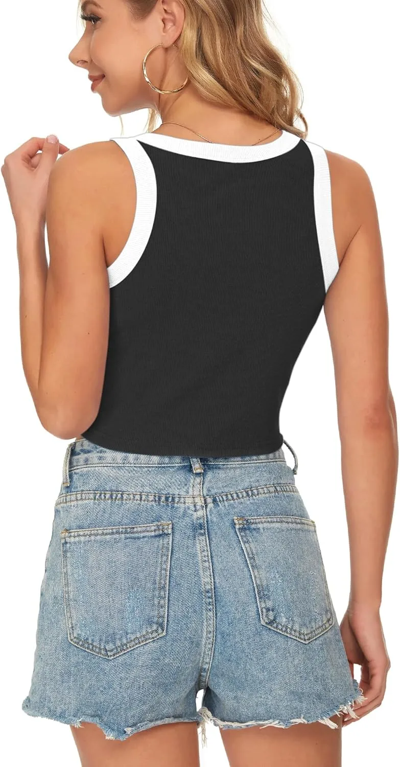 AUSELILY Womens Tank Top Womens Round Neck Basic Racerback Ribbed Tank Top Women