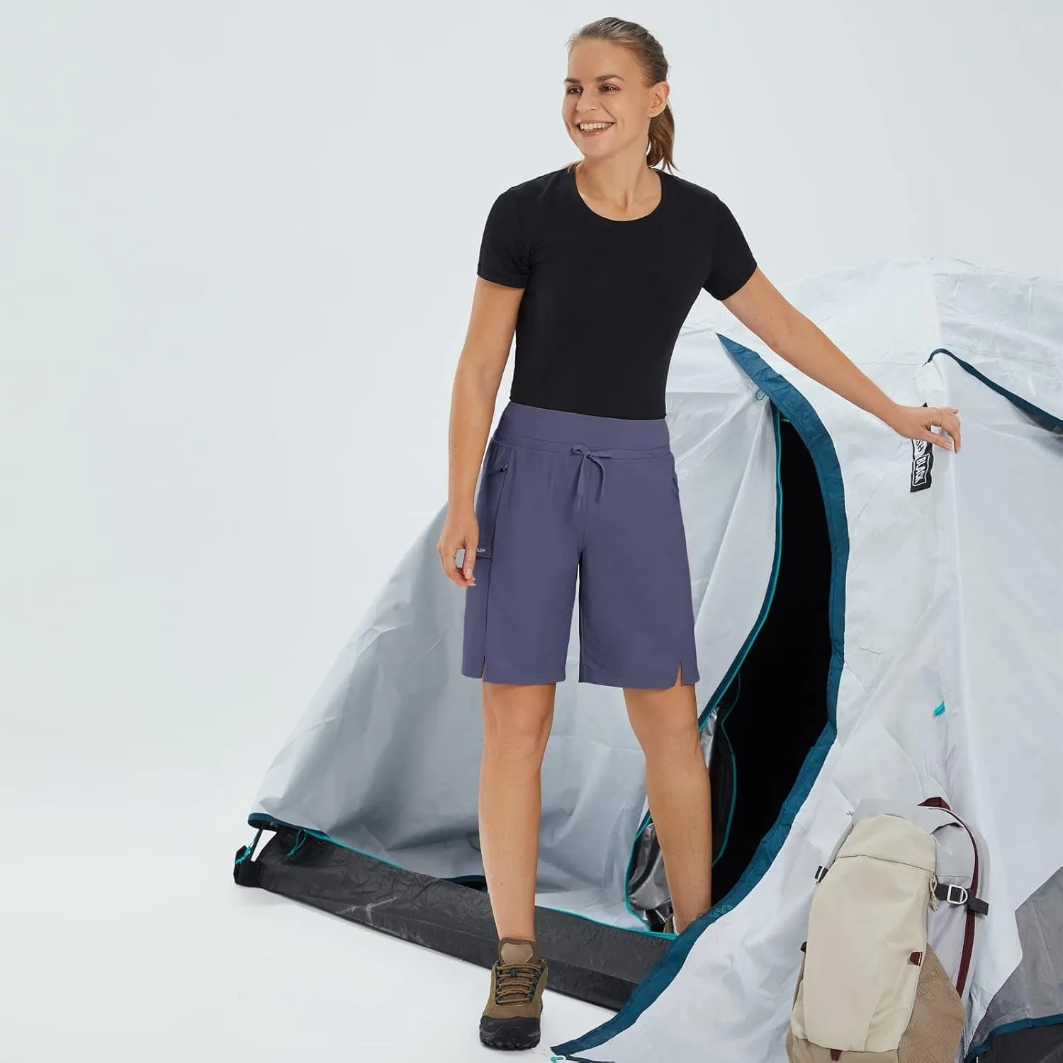 baleaf Women's Hiking Long Shorts 9"/11" Quick Dry Bermuda Cargo for Curvy Lightweight Pockets