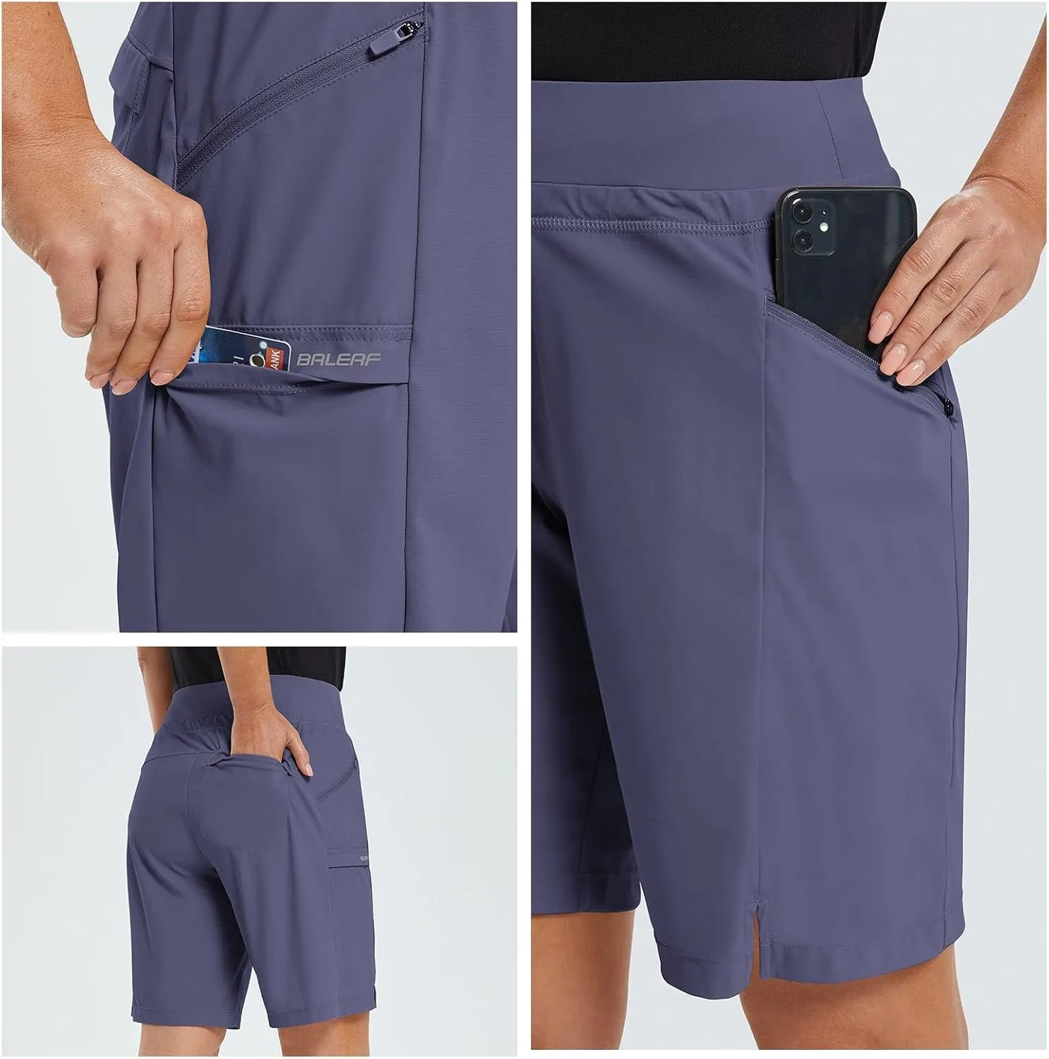 baleaf Women's Hiking Long Shorts 9"/11" Quick Dry Bermuda Cargo for Curvy Lightweight Pockets