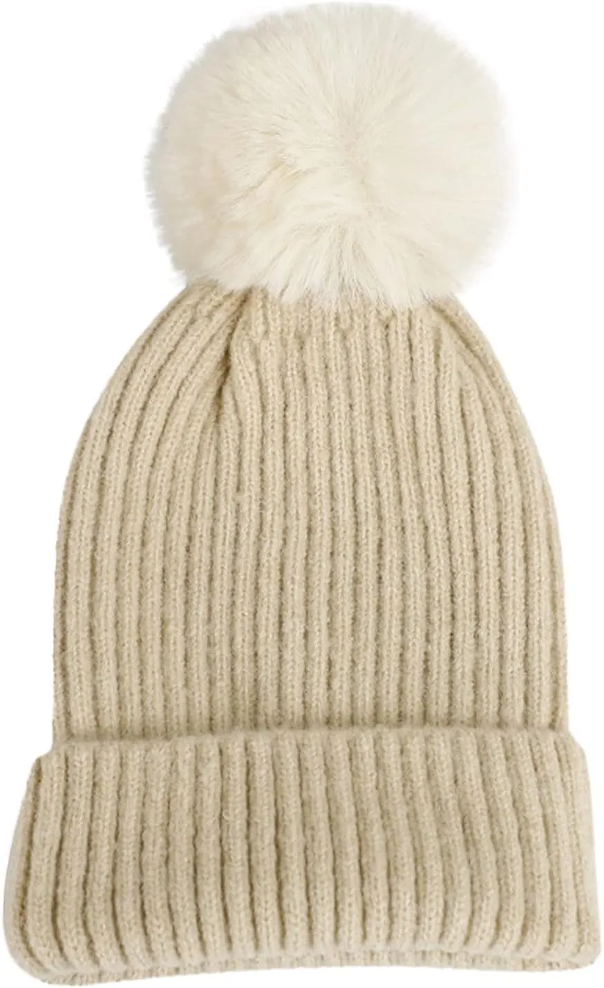 Beanie Hat for Women Winter Warm Pompom Cuffed Ski Hat Adult Knit Caps Men Fleece Lined Cap