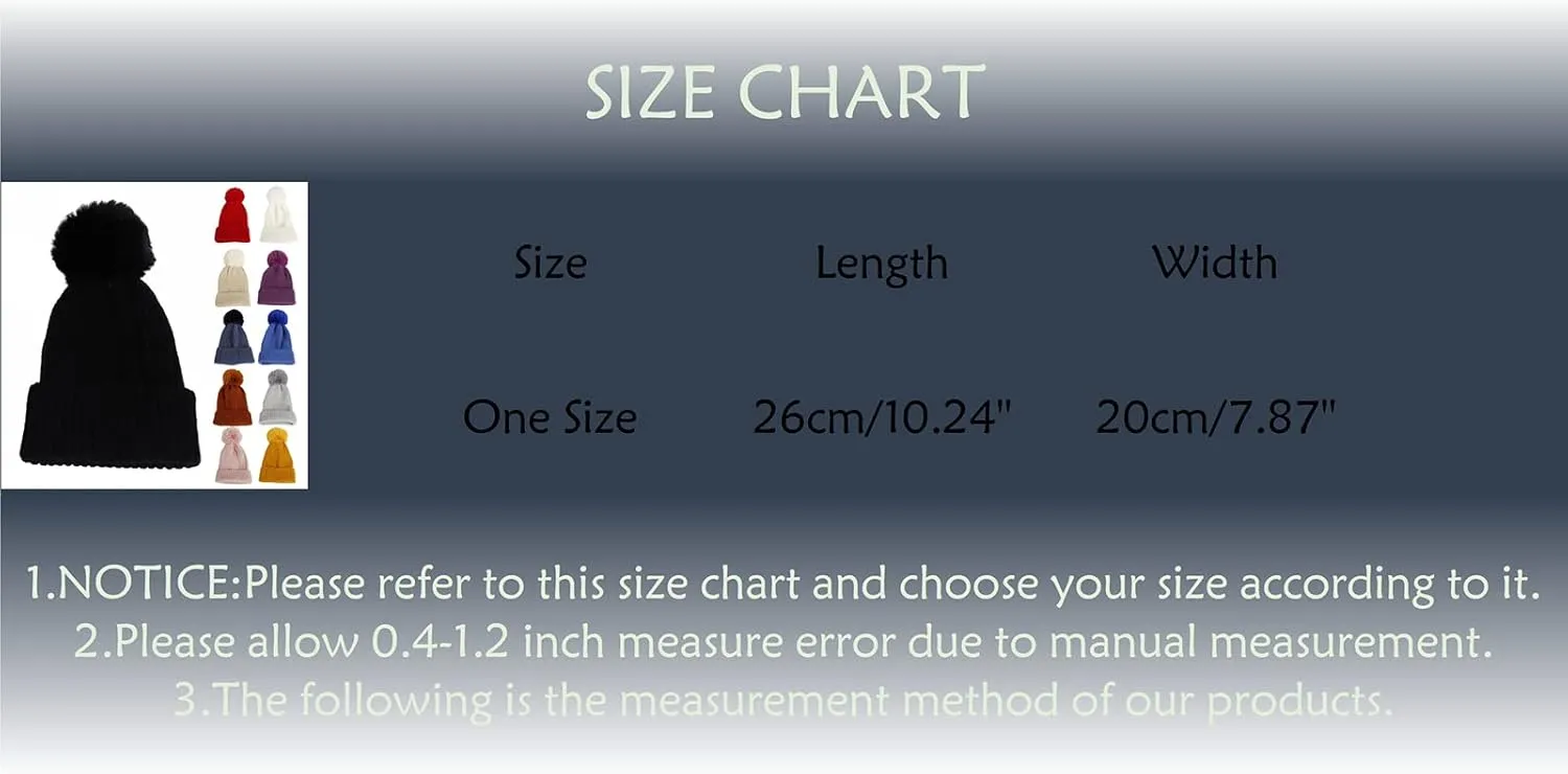 Beanie Hat for Women Winter Warm Pompom Cuffed Ski Hat Adult Knit Caps Men Fleece Lined Cap