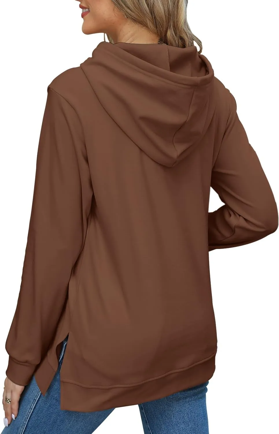 Beimuc Hoodies for Women Fashion Split Hem Drawstring Casual Long Sleeve Sweatshirts Tops with Pockets