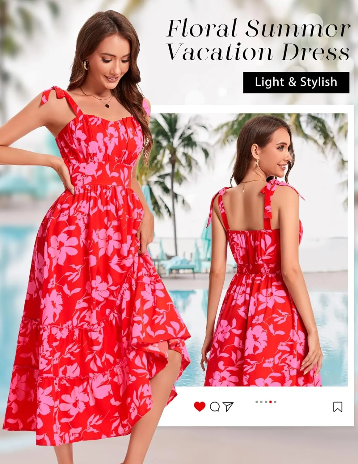 BeryLove Women's Floral Sundresses 2025 Spaghetti Strap Summer Midi Wedding Guest Dress