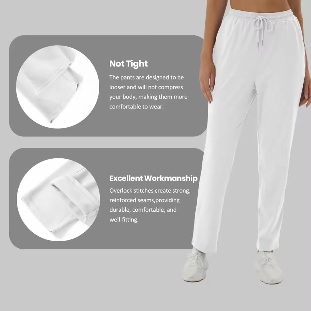BETTERCHIC Women's Beige Straight Leg Drawstring Casual Pants with Pocket for Women