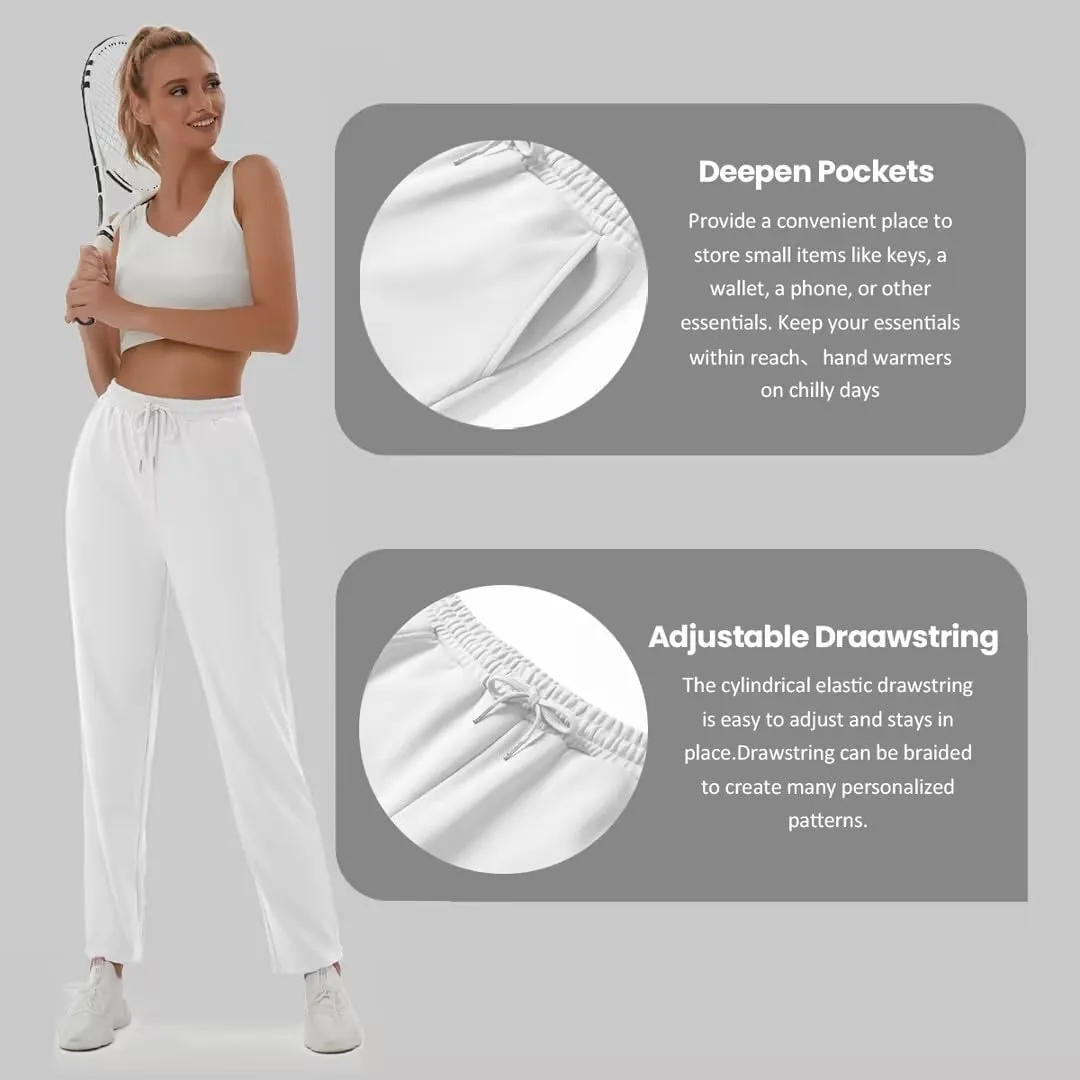 BETTERCHIC Women's Beige Straight Leg Drawstring Casual Pants with Pocket for Women