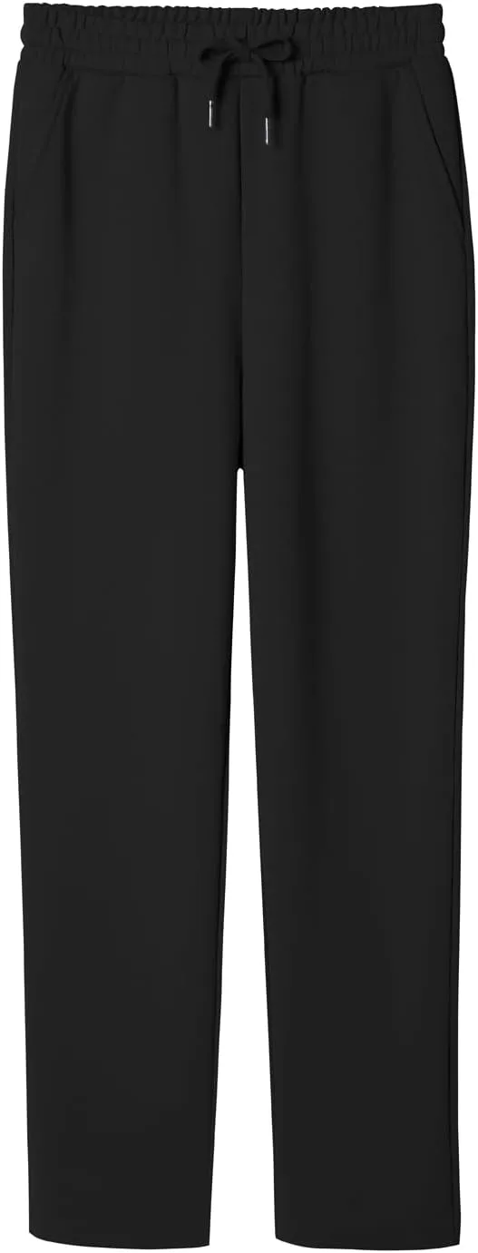 BETTERCHIC Women's Beige Straight Leg Drawstring Casual Pants with Pocket for Women