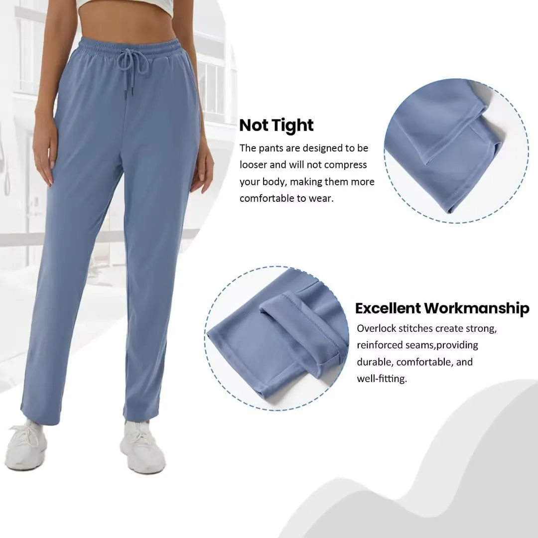 BETTERCHIC Women's Beige Straight Leg Drawstring Casual Pants with Pocket for Women