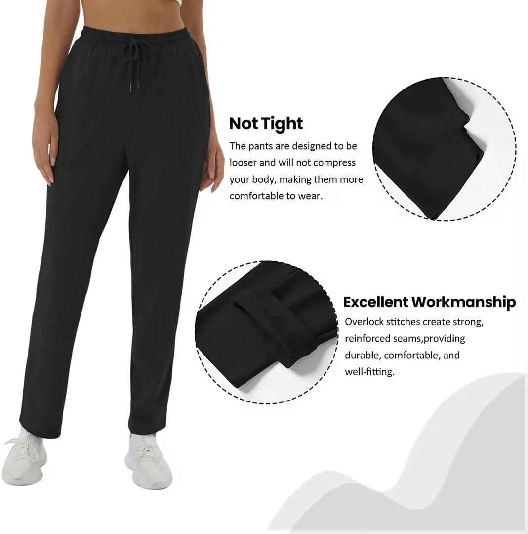 BETTERCHIC Women's Beige Straight Leg Drawstring Casual Pants with Pocket for Women
