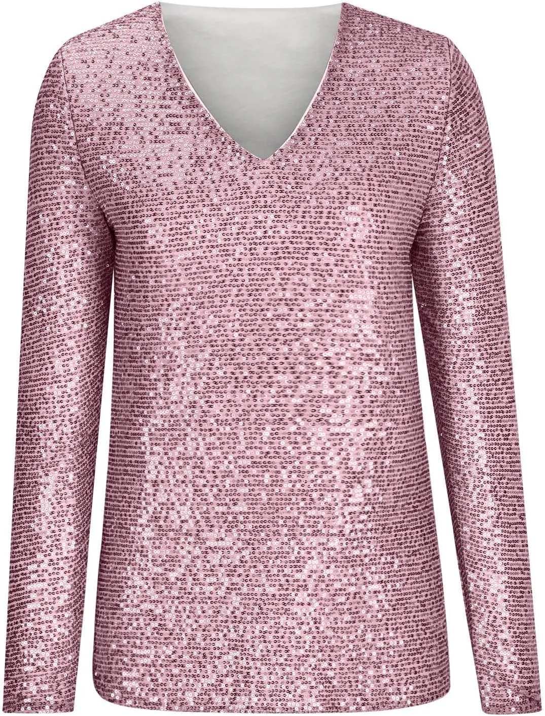 Binmer Women Sequin Top Casual V Neck Long Sleeve Sequin Shirt Sparkly Glitter Party Tee Blouse for Party Club Fashion 2024