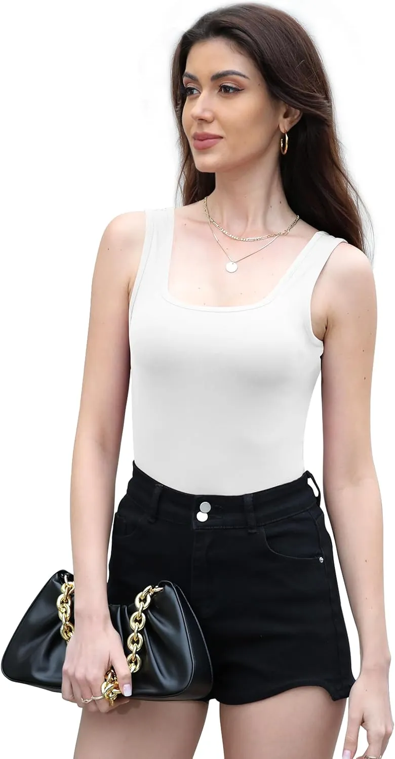 BQTQ 5 Pack Womens Square Neck Tank Tops Sleeveless Ladies Tank Top Undershirts