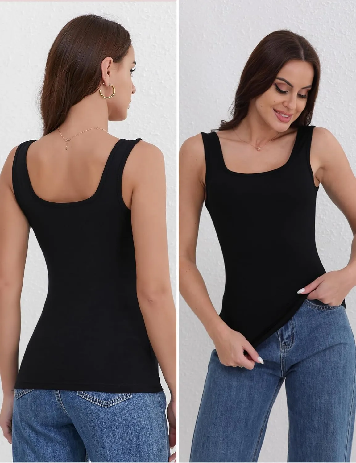 BQTQ 5 Pack Womens Square Neck Tank Tops Sleeveless Ladies Tank Top Undershirts