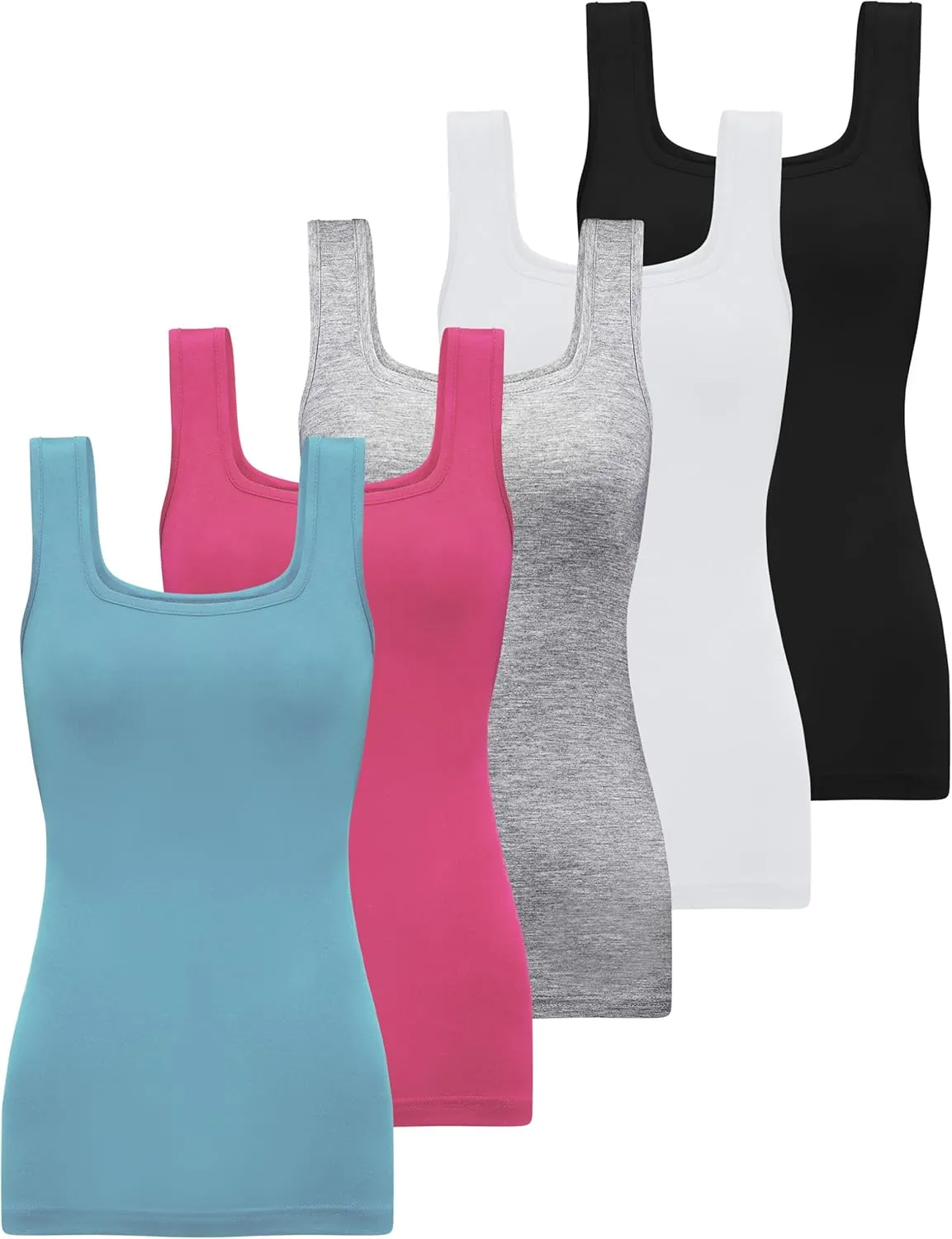 BQTQ 5 Pack Womens Square Neck Tank Tops Sleeveless Ladies Tank Top Undershirts