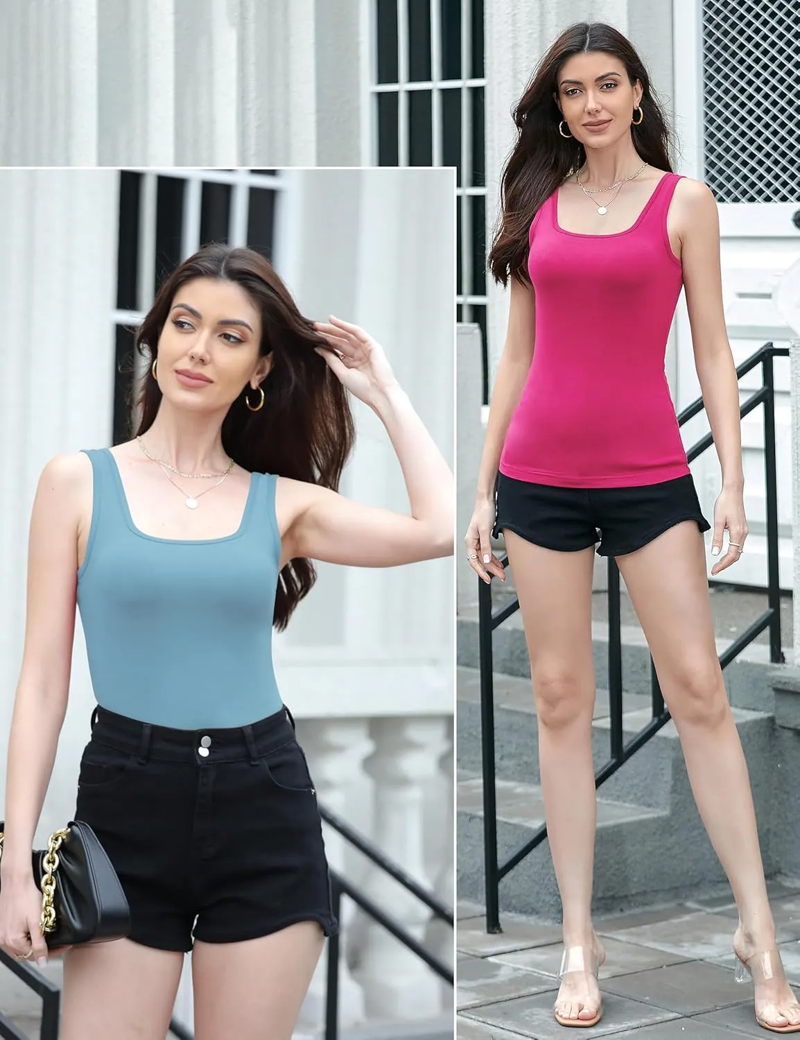 BQTQ 5 Pack Womens Square Neck Tank Tops Sleeveless Ladies Tank Top Undershirts