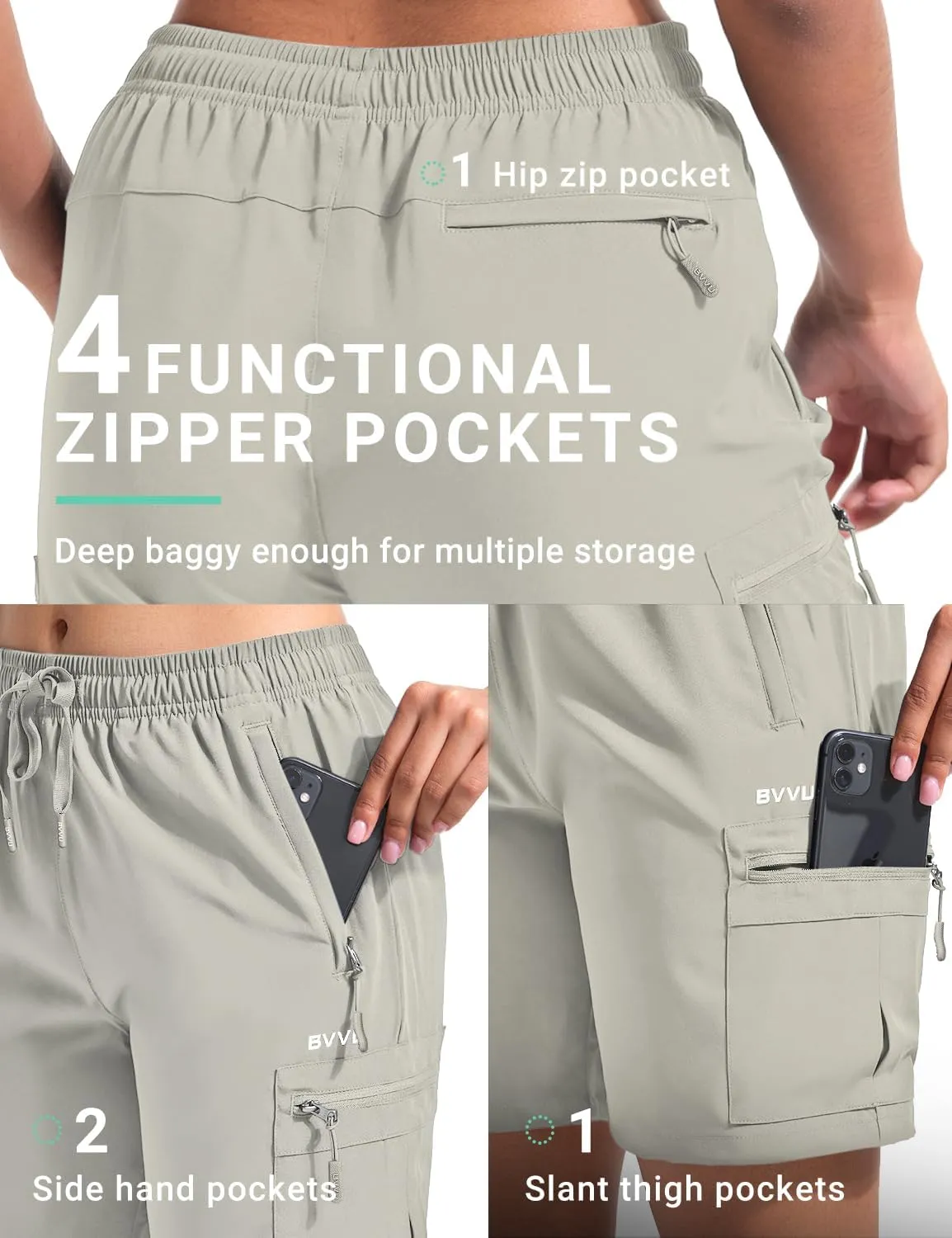 BVVU Women's Hiking Cargo Shorts Lightweight 7" Athletic Shorts for Women Quick Dry Casual Travel with Pockets