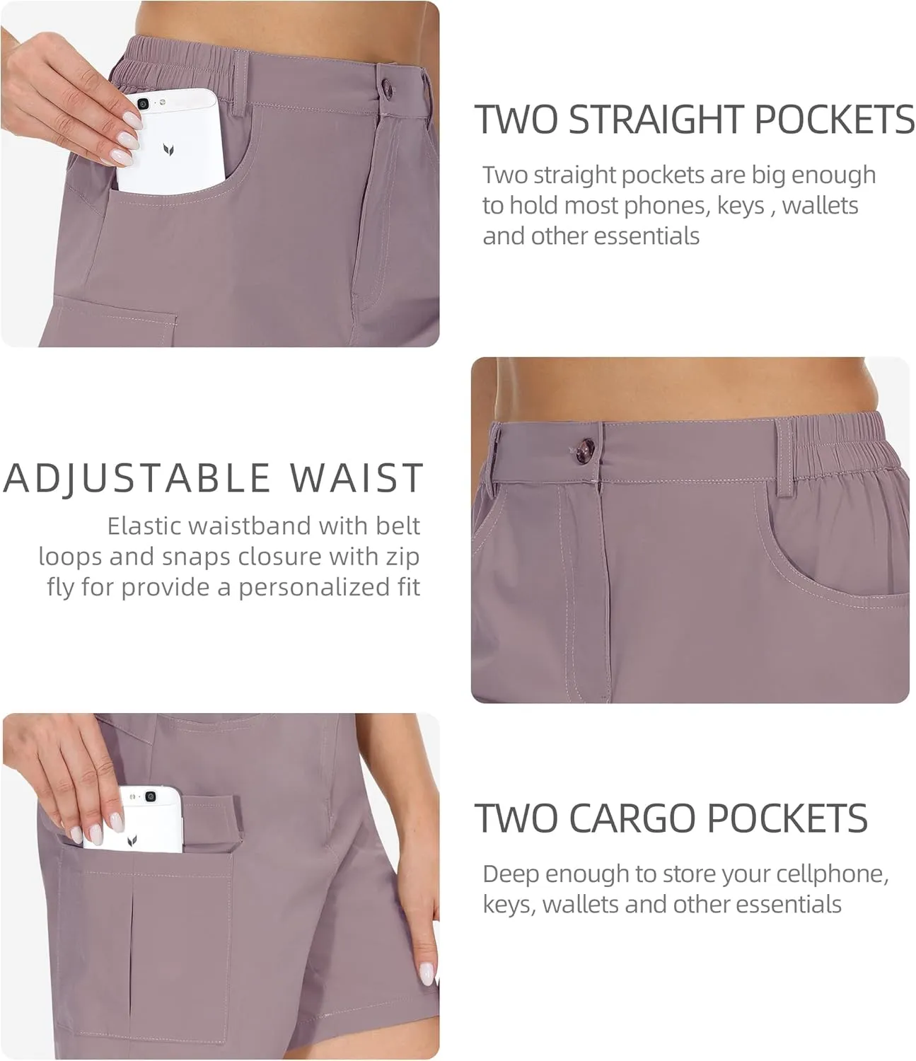 Cakulo Womens 6" Hiking Cargo Bermuda Shorts Quick Dry Golf Walking Work Summer Lightweight Shorts Pockets