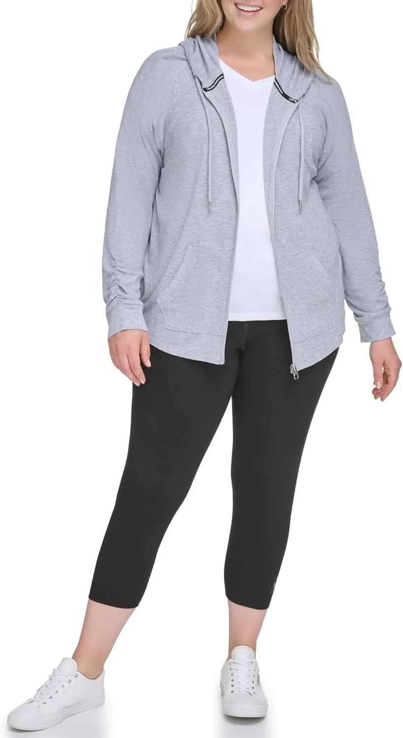 Calvin Klein Women's Premium Performance Ruched Long Sleeve Zip Up Hoodie (Standard and Plus)