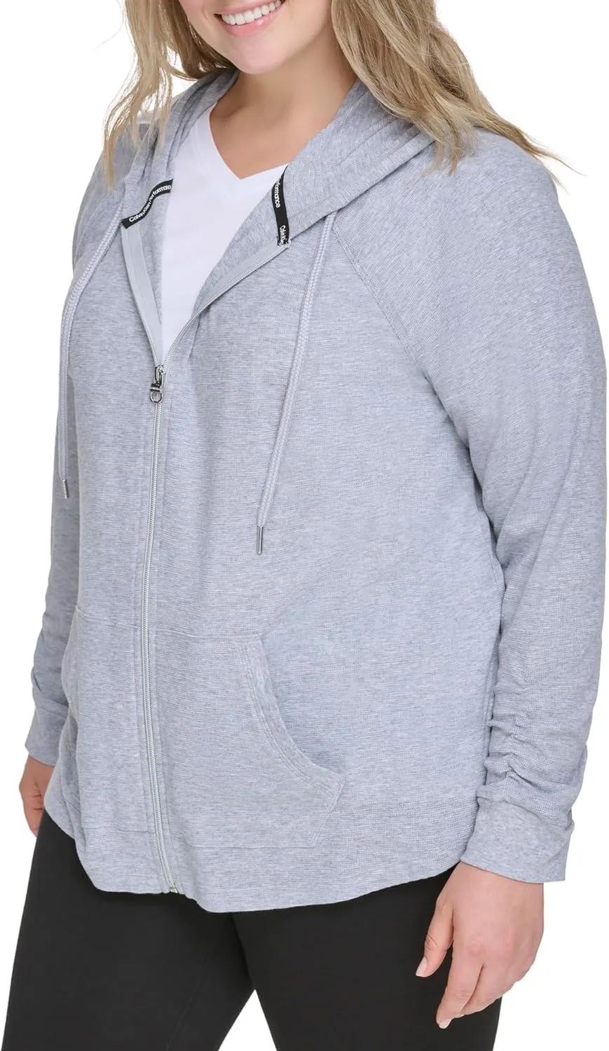 Calvin Klein Women's Premium Performance Ruched Long Sleeve Zip Up Hoodie (Standard and Plus)