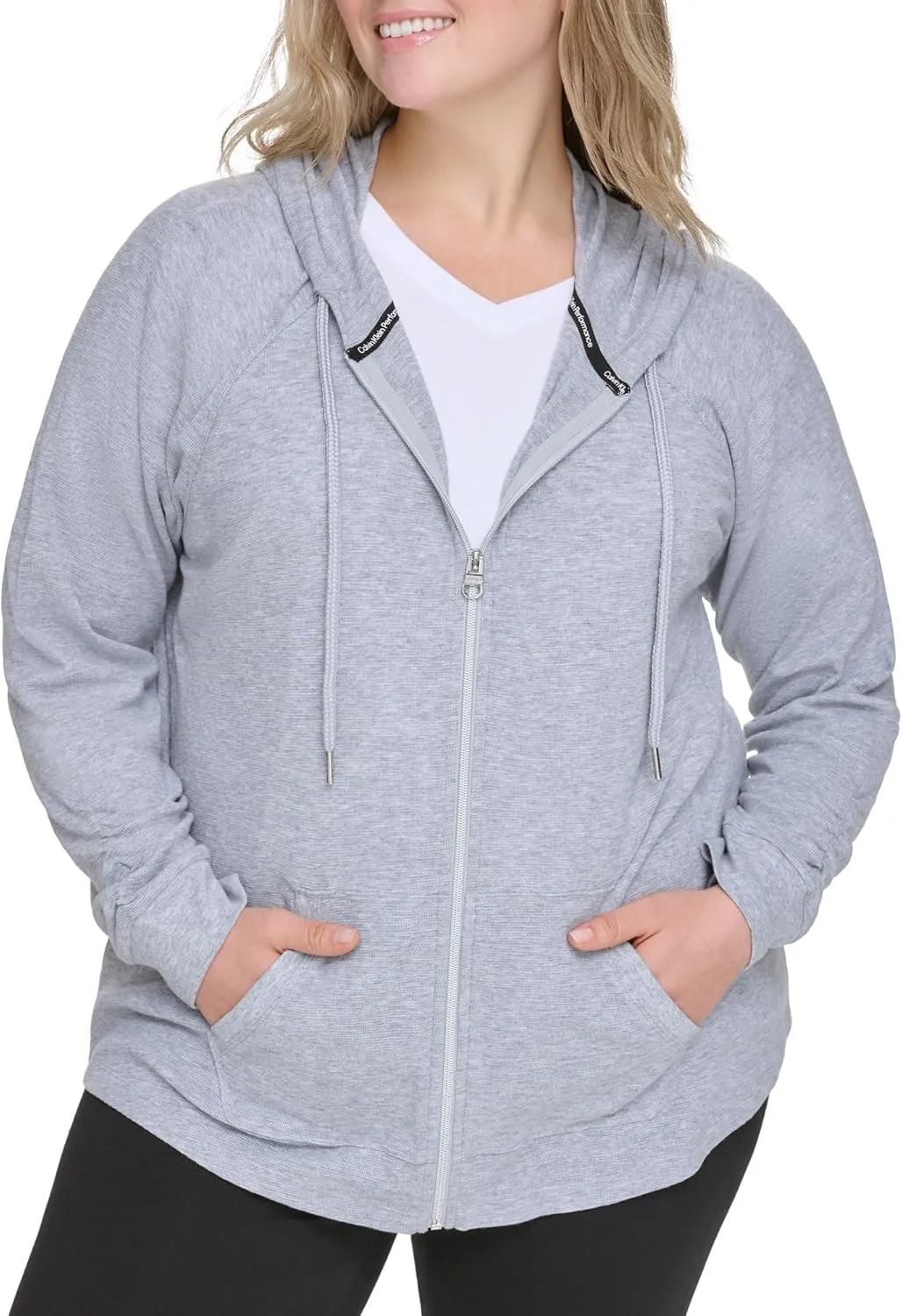 Calvin Klein Women's Premium Performance Ruched Long Sleeve Zip Up Hoodie (Standard and Plus)