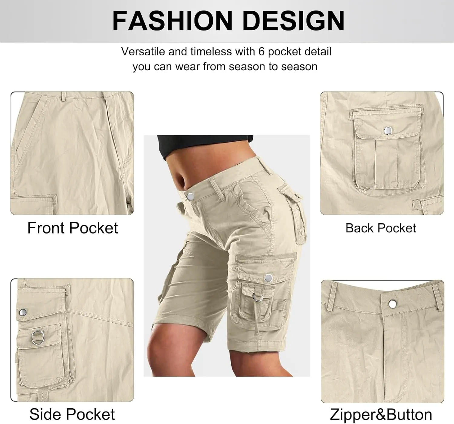 Cargo Shorts Women Flap Pocket Design Bermuda Cargo Shorts Knee Length Summer Hiking Shorts Casual Shorts