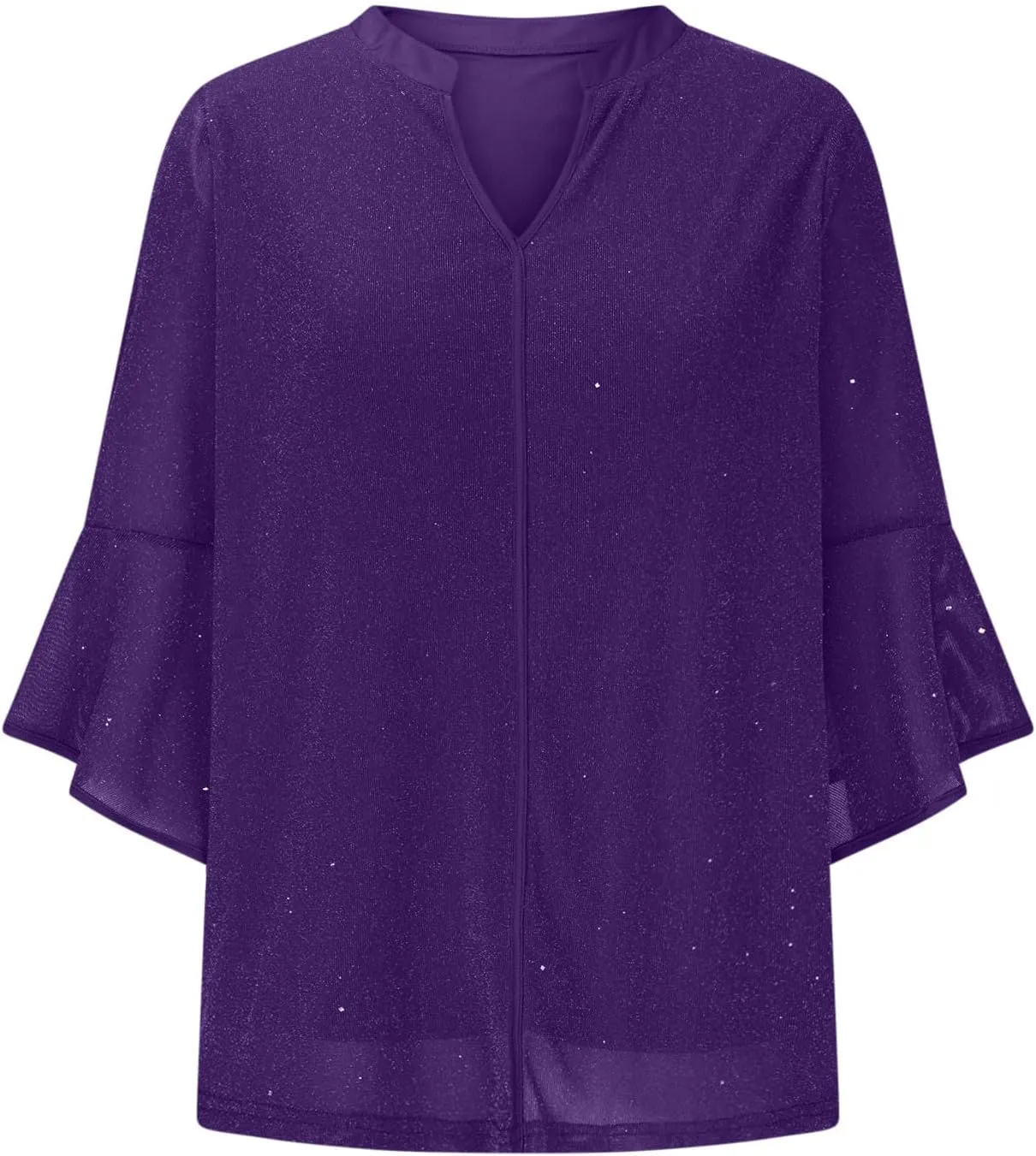Ceboyel Womens Sparkly Holiday Dressy Tops 3/4 Sleeve V Neck Shirt Tunic Elegant Flowy Blouses Business Party Outfits Clothes