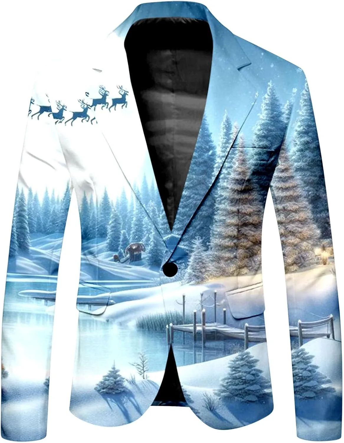 Christmas Suit for Men 2 Piece Casual Business Suit Festive Outfits Snowflake Print Ugly Holiday Suits Tracksuit Set