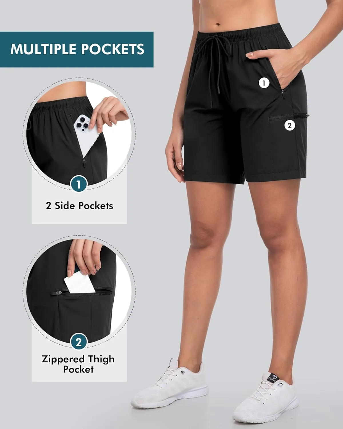 CHRLEISURE Women's Hiking Cargo Shorts, 7'' Zipper Pockets Quick Lightweight Summer Shorts for Women Athletic Golf