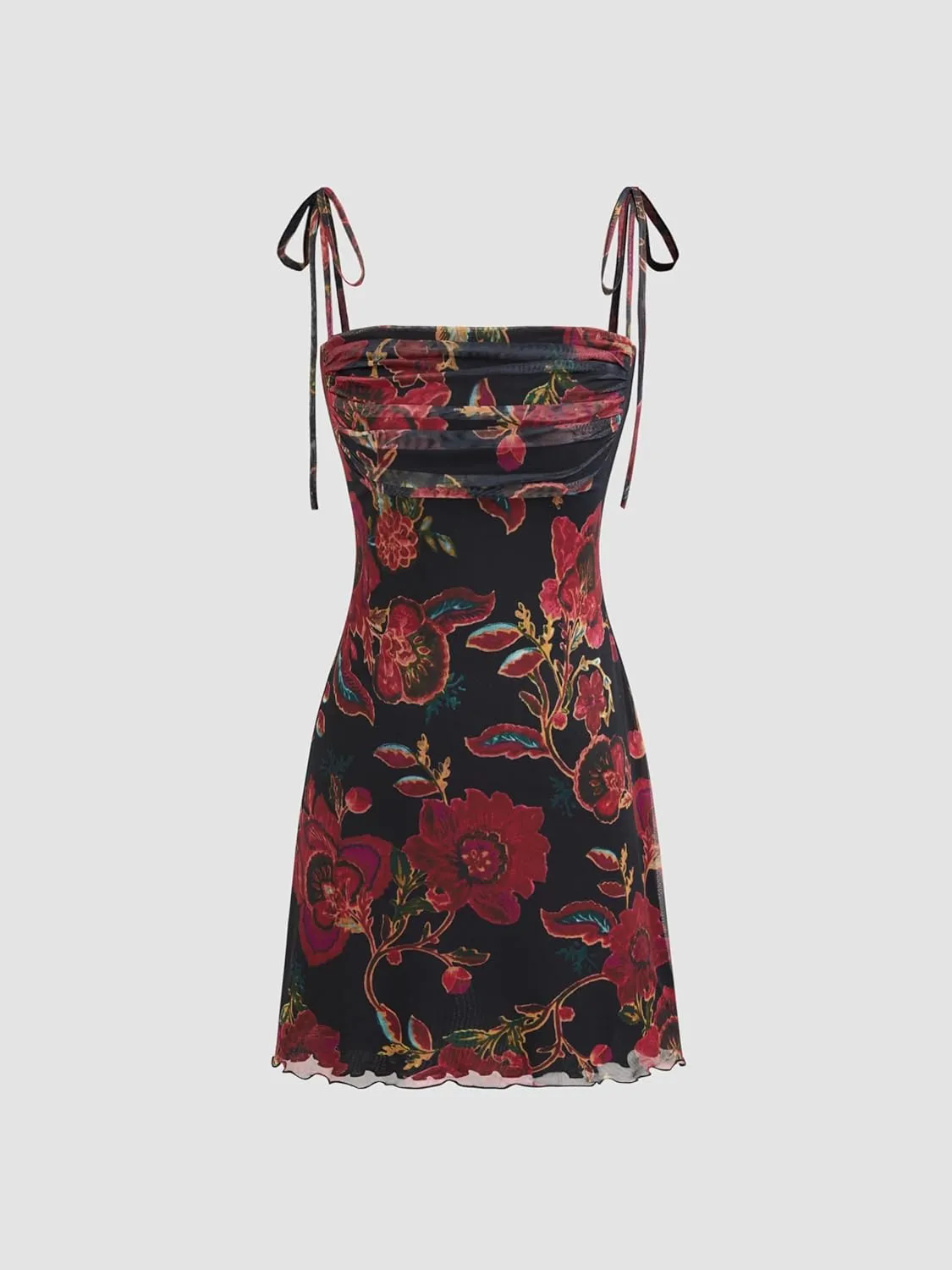 CIDER Square Neck Floral Ruched Mini Dress