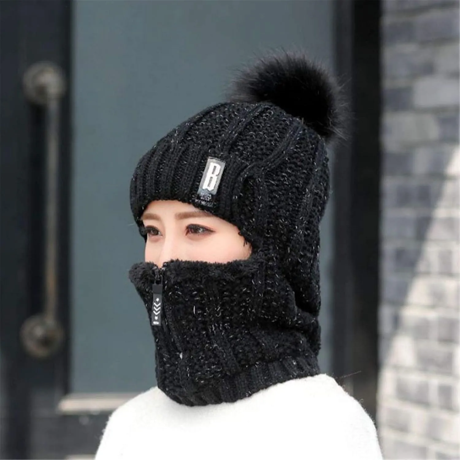 Cold Weather Fleece Windproof Ski Hat Winter Breathable Thermal Neck Warmer Scarf Hood for Men and Women