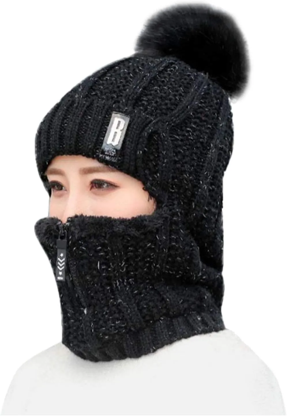 Cold Weather Fleece Windproof Ski Hat Winter Breathable Thermal Neck Warmer Scarf Hood for Men and Women