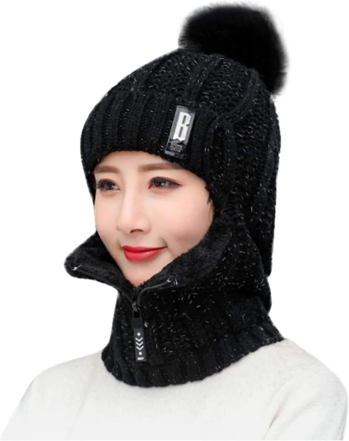 Cold Weather Fleece Windproof Ski Hat Winter Breathable Thermal Neck Warmer Scarf Hood for Men and Women