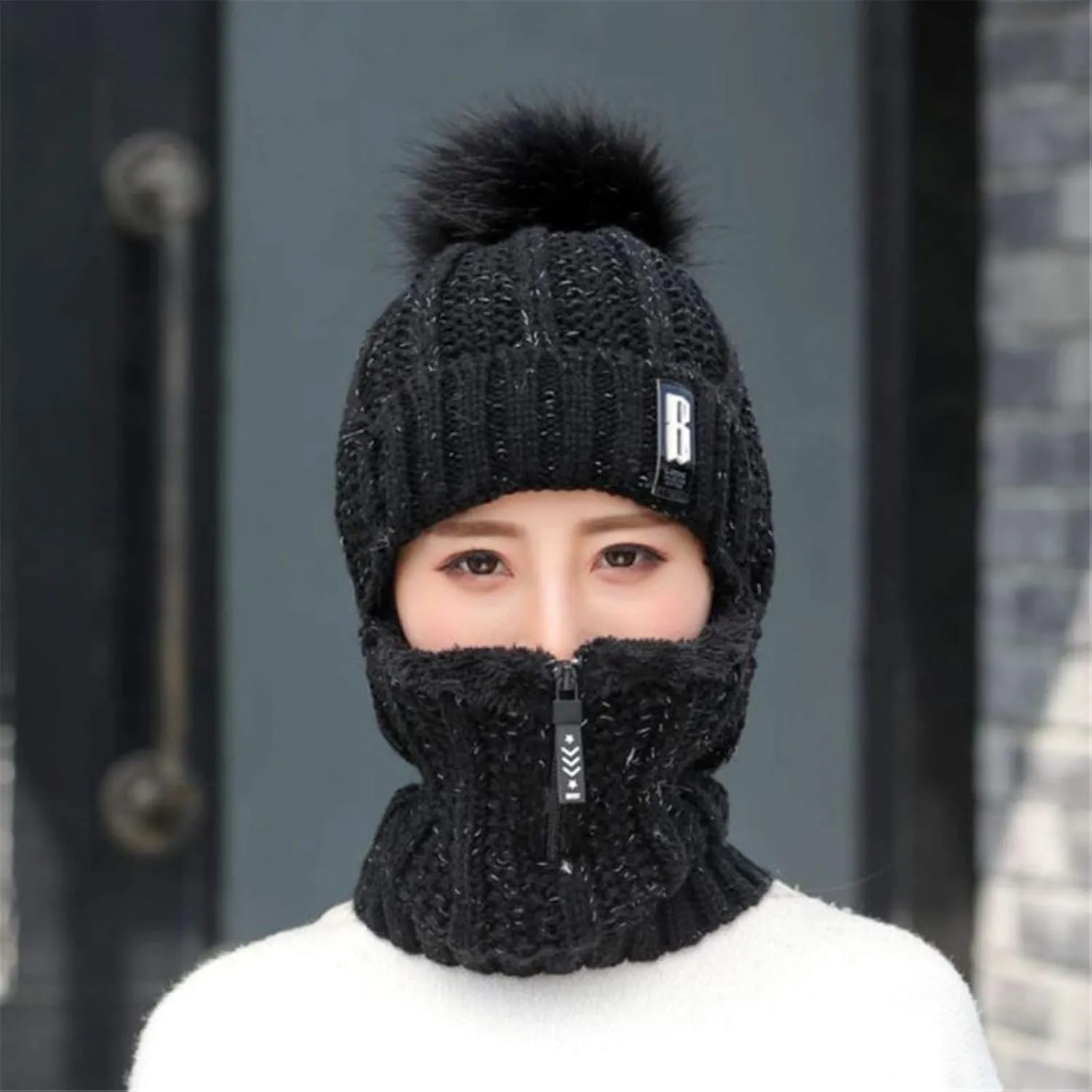 Cold Weather Fleece Windproof Ski Hat Winter Breathable Thermal Neck Warmer Scarf Hood for Men and Women