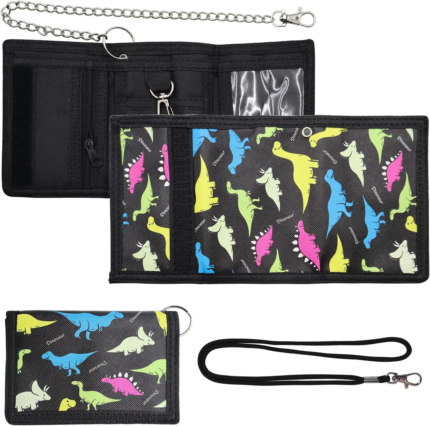CONNECTION Wallet Kids Wallets for Boys with Lanyard Metal Chain Kids Purse Trifold Wallets Boys Wallets for Kids Toddler Wallet
