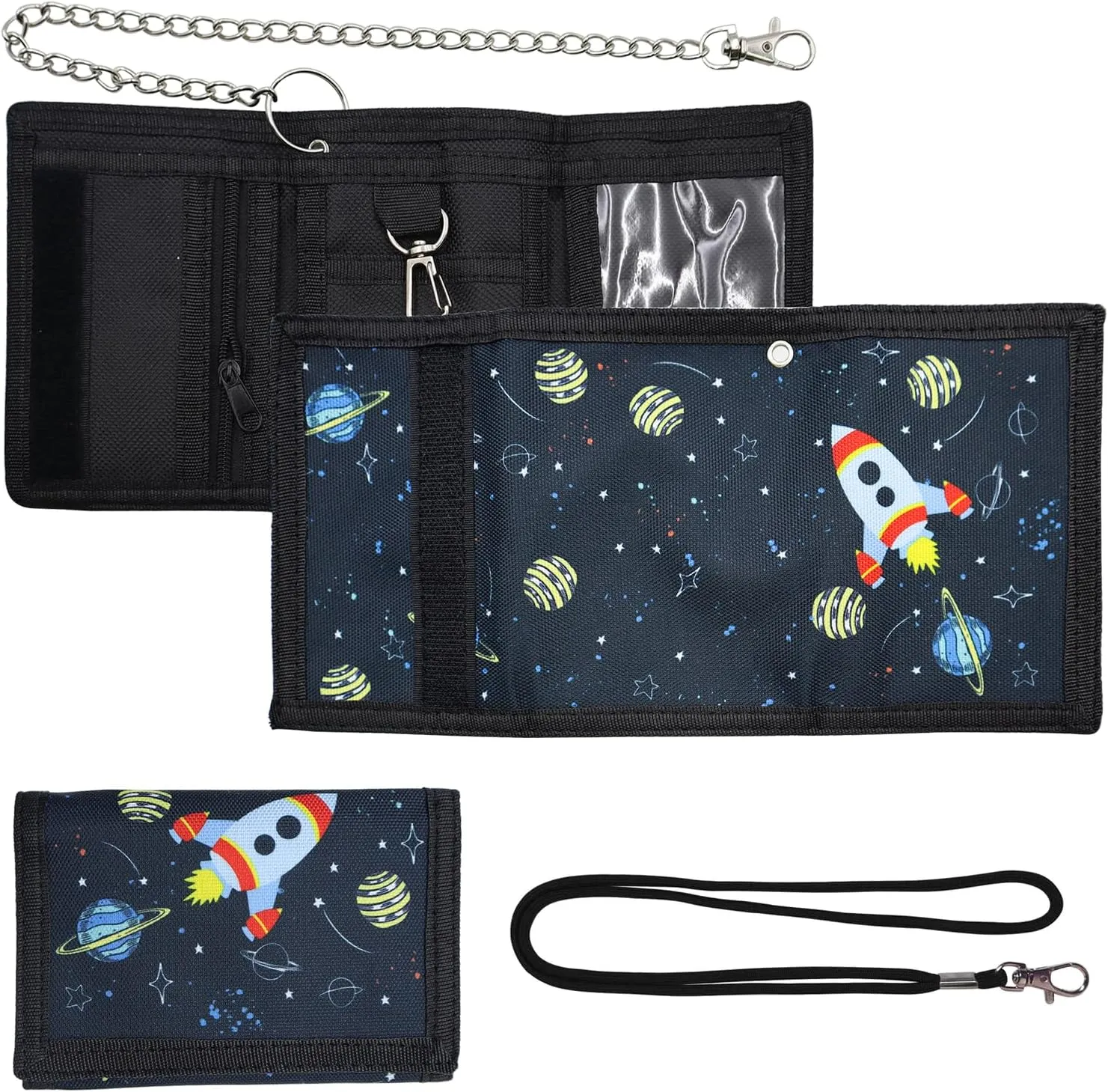 CONNECTION Wallet Kids Wallets for Boys with Lanyard Metal Chain Kids Purse Trifold Wallets Boys Wallets for Kids Toddler Wallet