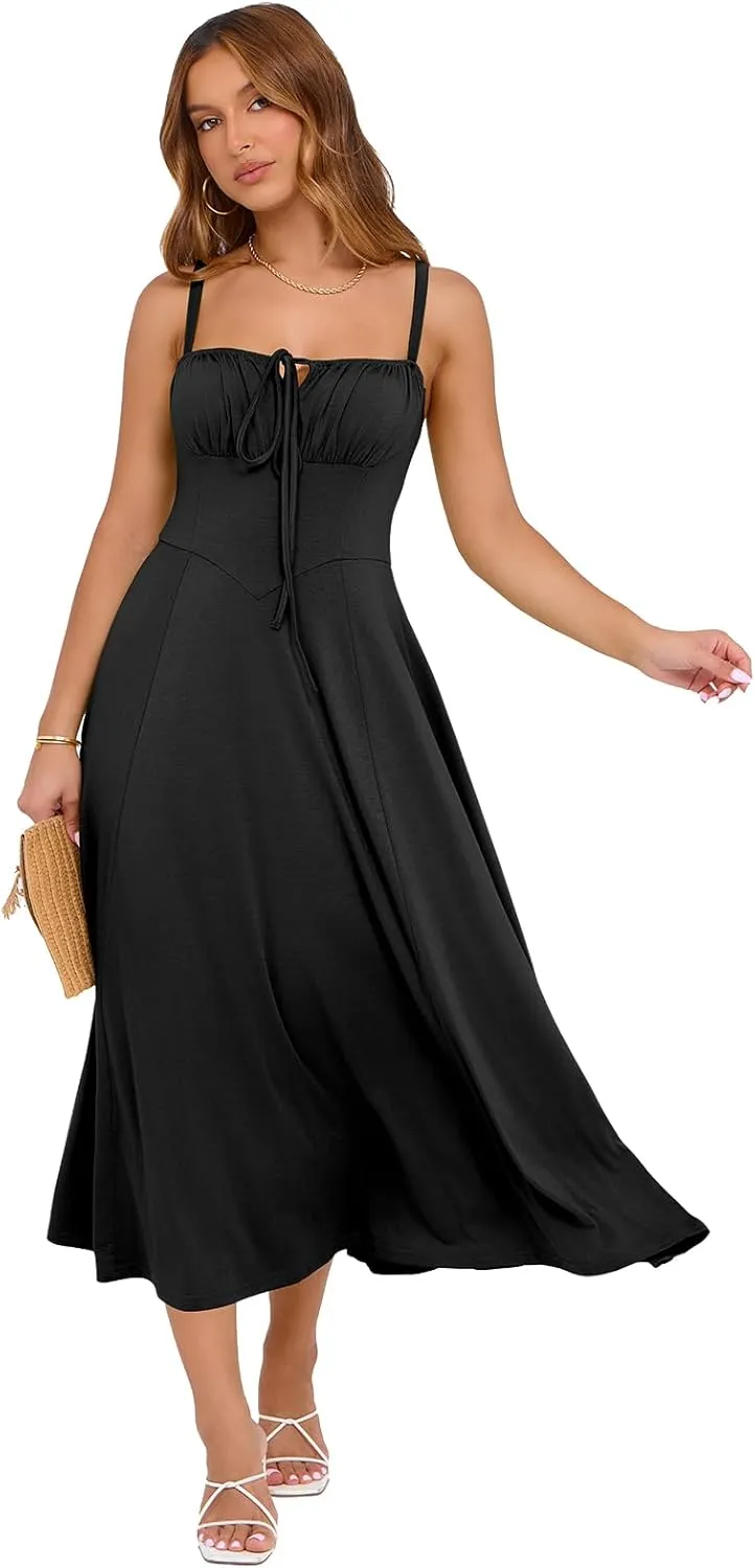 Corset Dress for Women Casual Tea Party Summer Wedding Guest Flowy Midi Sundress